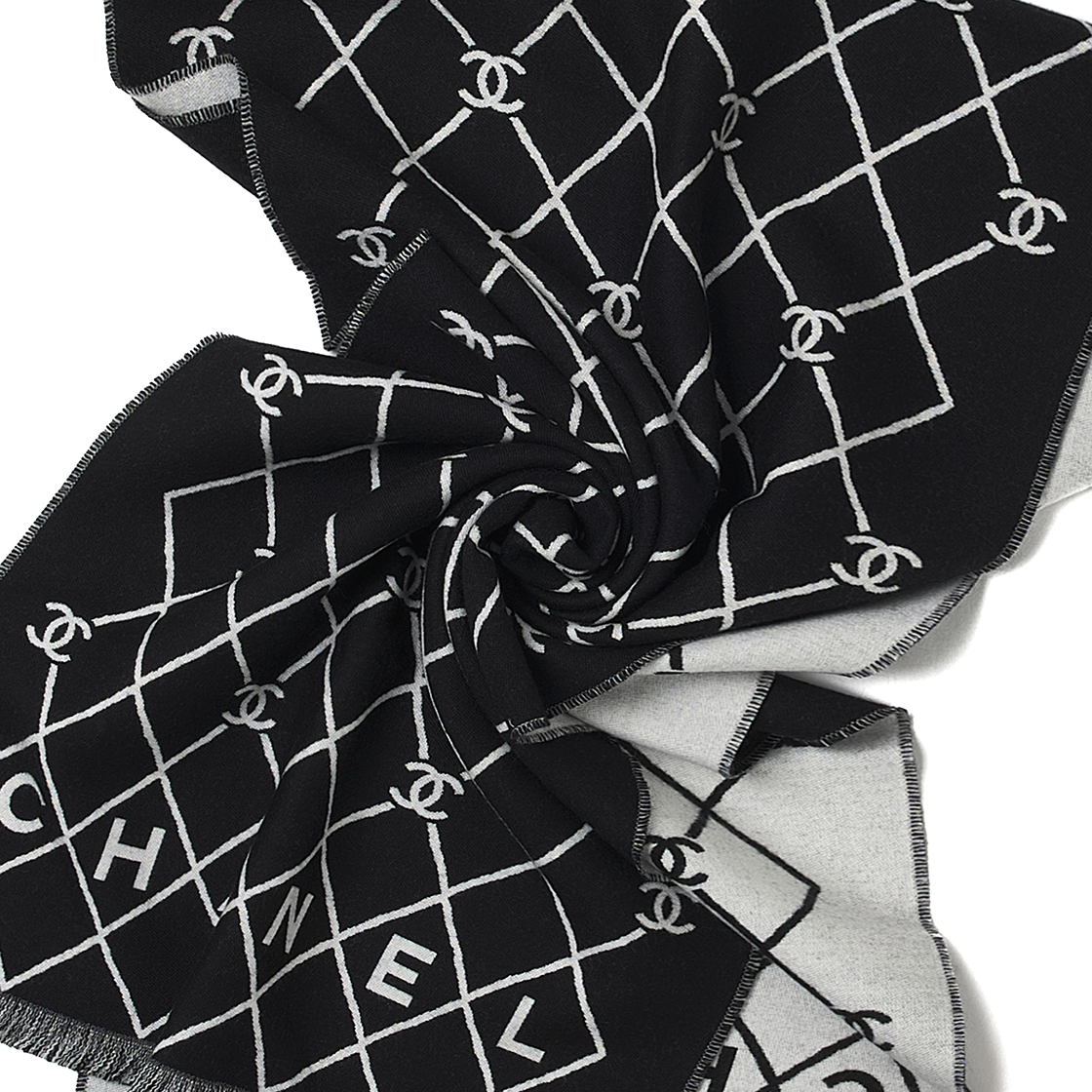 샤넬 머플러 울 & 블랙 화이트(Chanel Muffler Wool & Black White) - 3