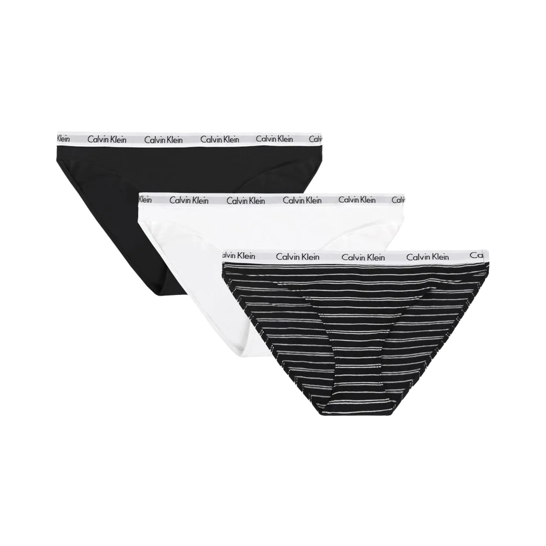 (W) 캘빈 클라인 캐러셀 코튼 스트레치 3팩 비키니 브리프 블랙 화이트((W) Calvin Klein Carousel Cotton Stretch 3-pack Bikini Briefs Black White) - 1