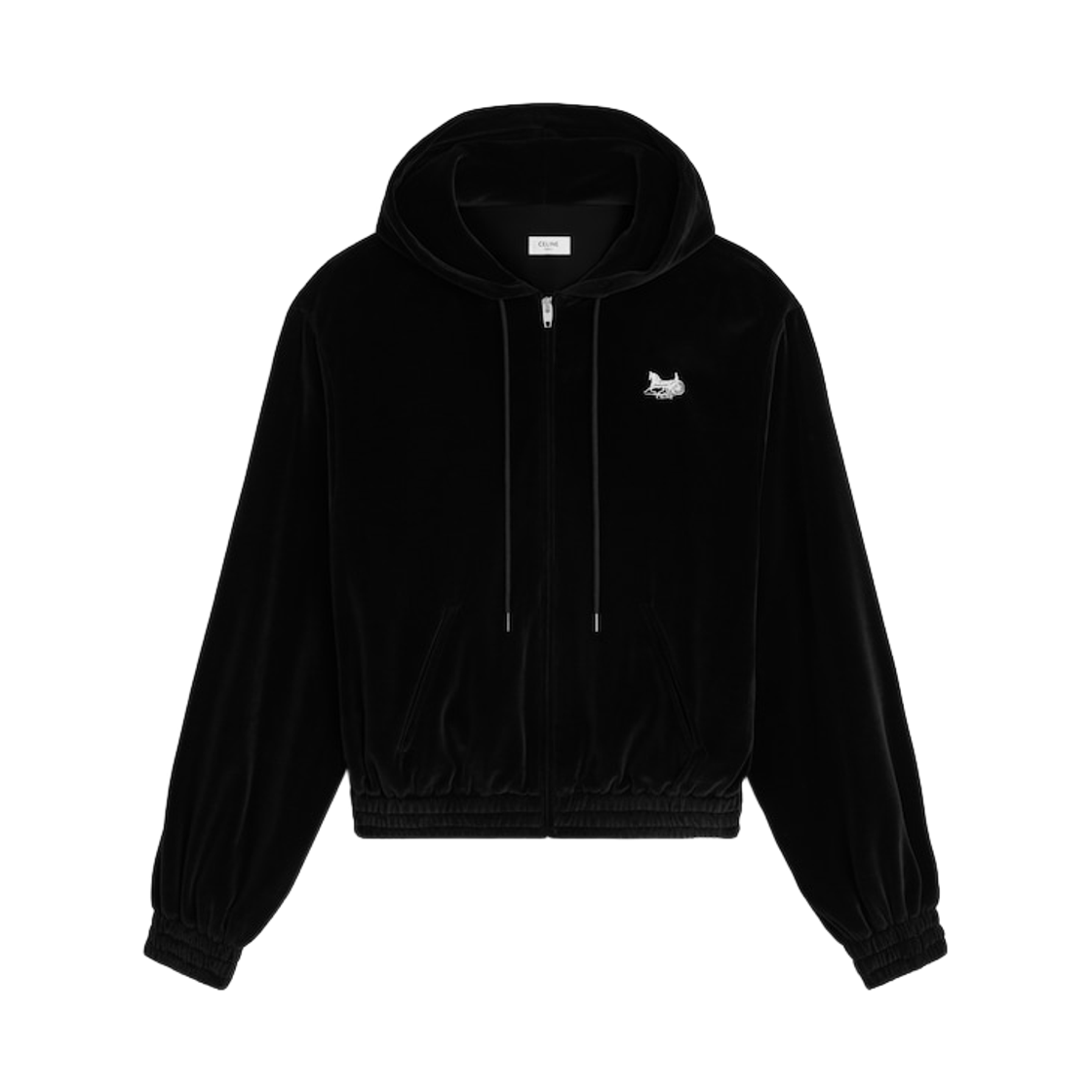 RV14X748Q-38AW Celine Loose Zip Up Hoodie in Velvet Jersey Black White