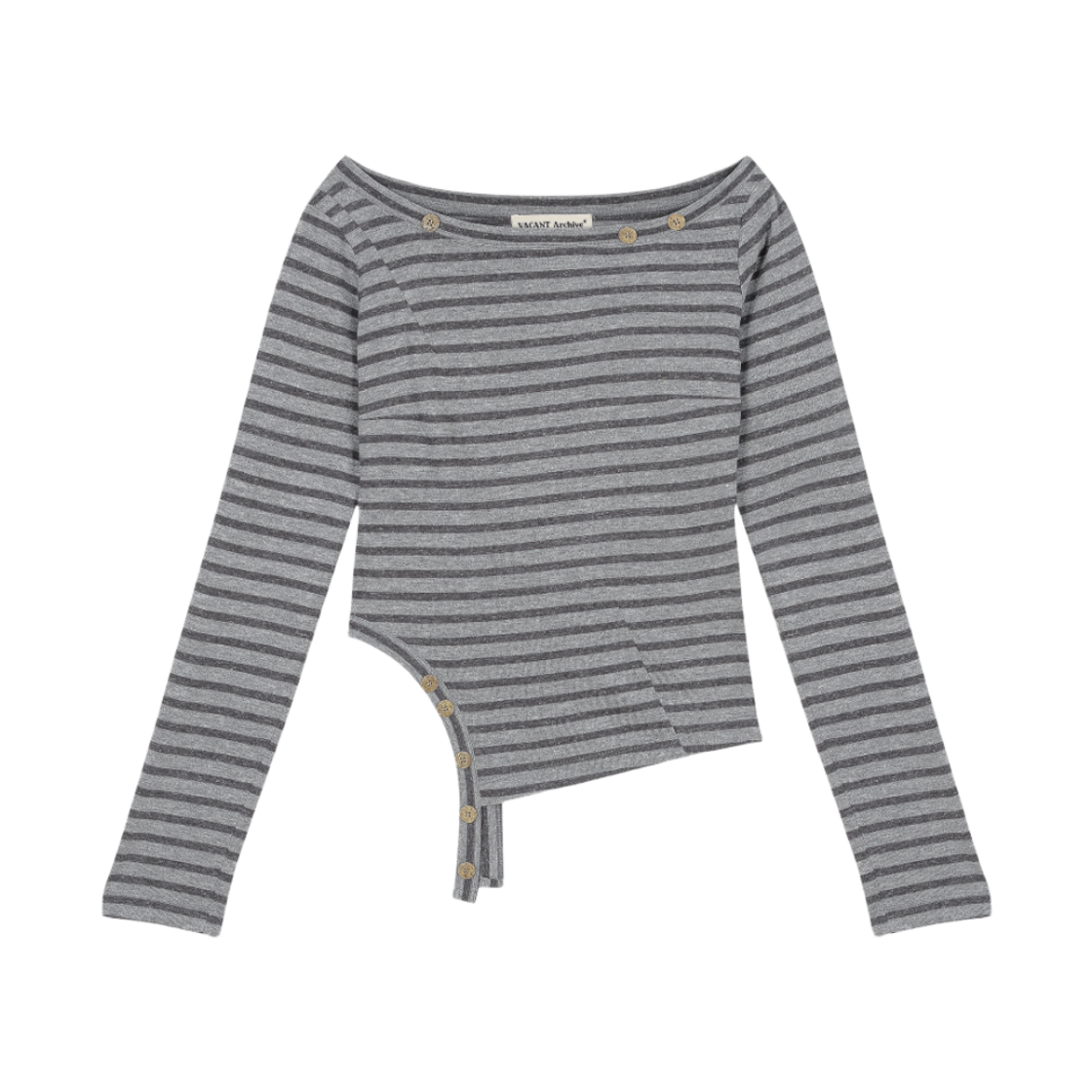 베이컨트 아카이브 마호 오프숄더 스트라이프 롱 슬리브 그레이(Vacant Archive Maho Off-Shoulder Stripe Long Sleeve Grey) - 2