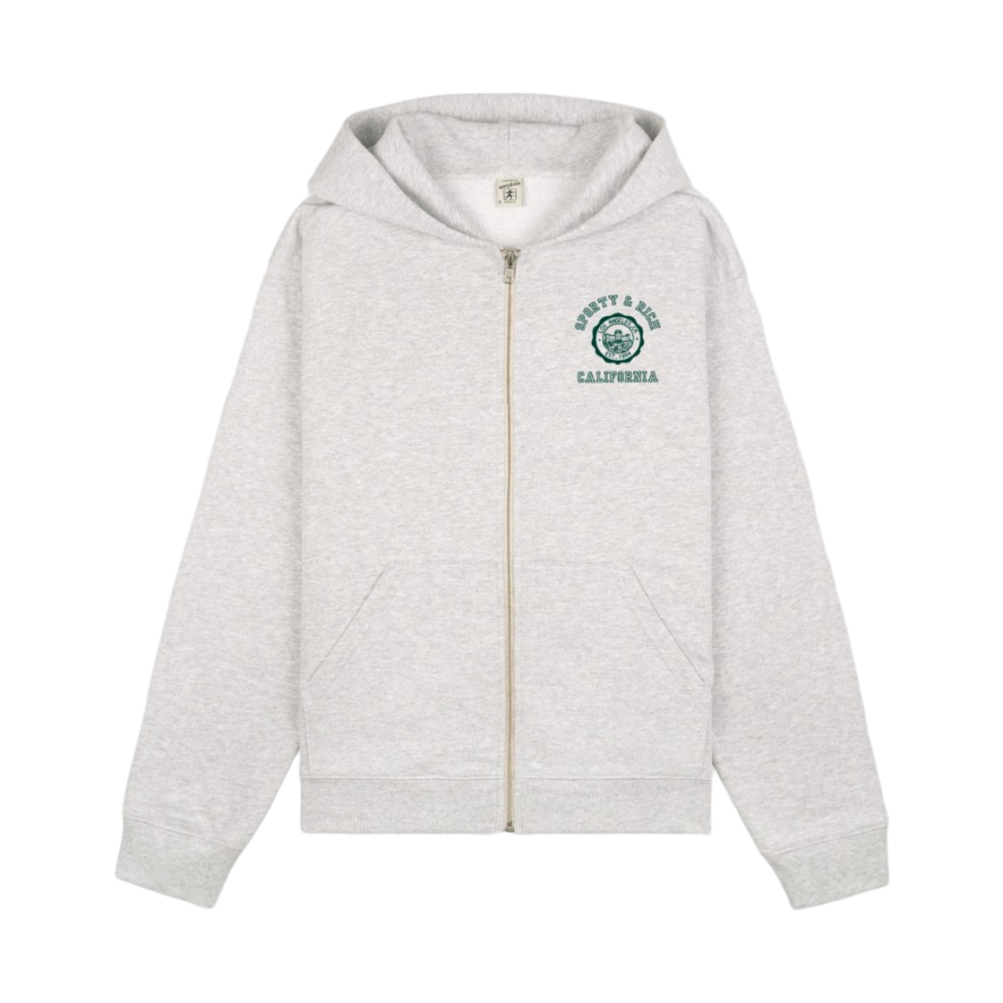 스포티 앤 리치 캘리포니아 엠블럼 집 후드 헤더 그레이 포레스트(Sporty & Rich California Emblem Zip Hoodie Heather Grey Forest)
