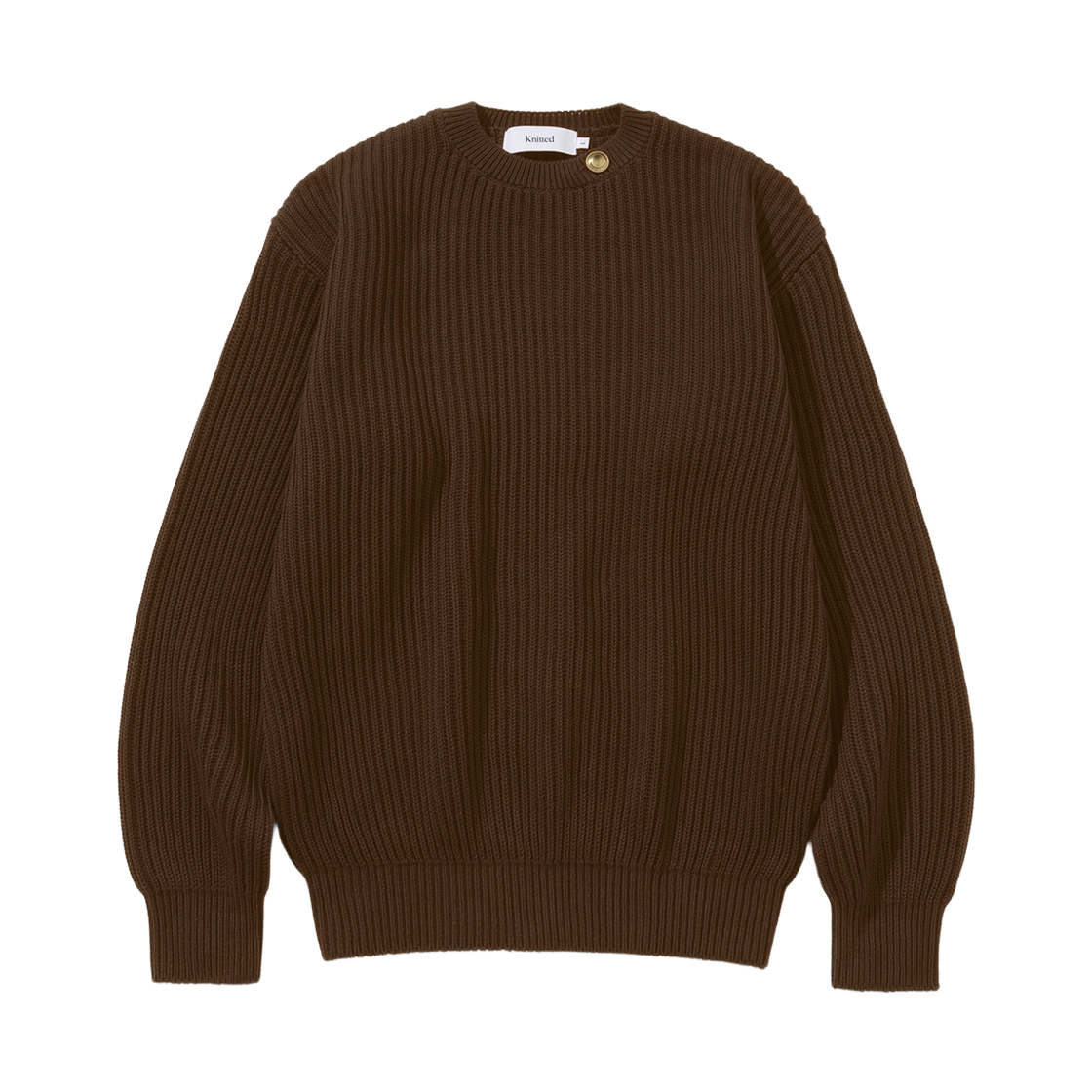 니티드 헤비 와플 골드 버튼 라운드 니트 브라운(Knitted Heavy Waffle Gold Button Round Knit Brown)