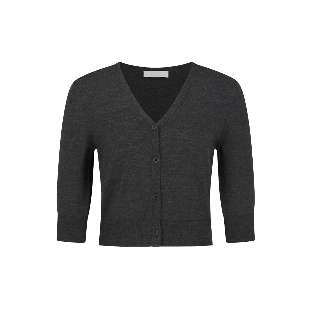 아모멘토 우먼 울 브이넥 크롭 가디건 차콜 - 26SS(Amomento Women Wool V-Neck Crop Cardigan Charcoal - 26SS)
