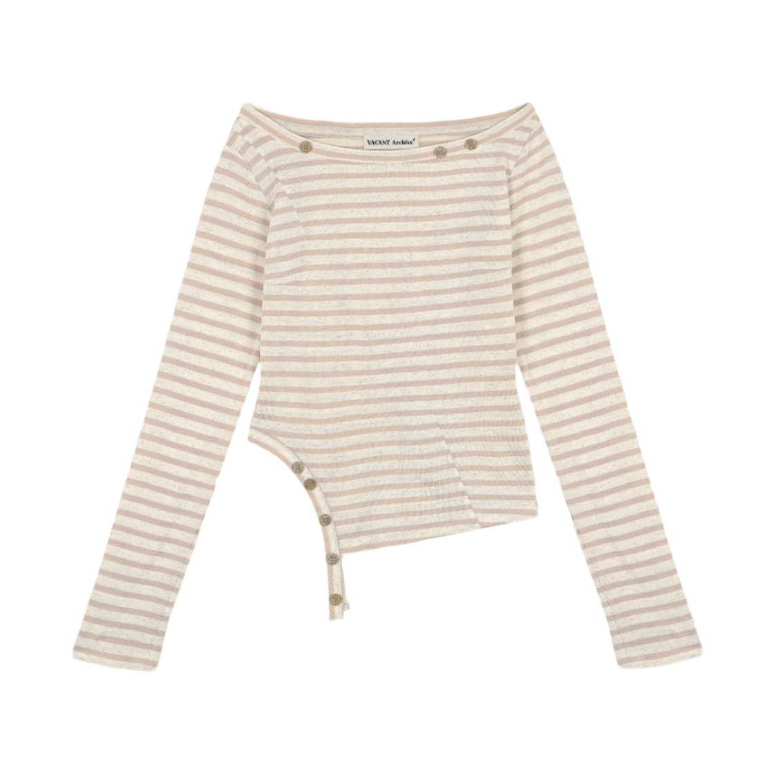 베이컨트 아카이브 마호 오프숄더 스트라이프 롱 슬리브 베이지(Vacant Archive Maho Off-Shoulder Stripe Long Sleeve Beige)