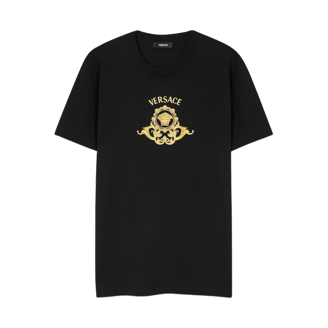 1013944-1A16704-1B000 Versace Printed Cotton Jersey Slim T-Shirt Black