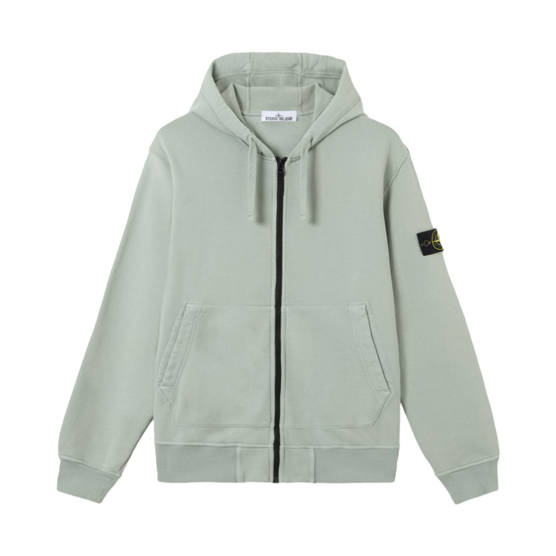L1S1561000-61S0051-V0055 Stone Island 6100061 Organic Cotton Fleece Regular-Fit Zip-Up Hooded Sweatshirt with Pockets Sage Green - 26SS