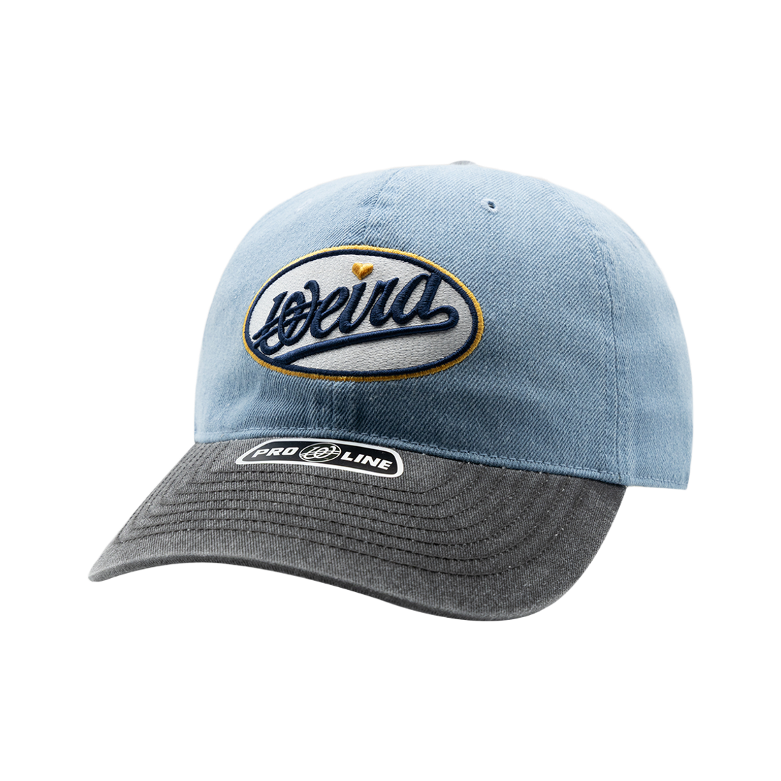 위얼드월드 써클로고 와펜 데님 배색 볼캡 라이트블루(Weird World Circle Logo Wappen Denim Color Block Baseball Cap Light Blue)