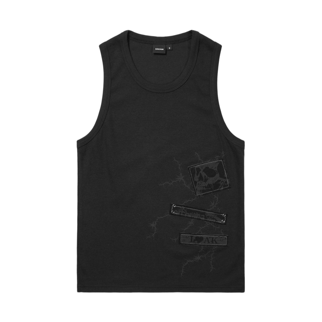 아캄 쏜 패치 슬리브리스 블랙(Aakam Thorn Patch Sleeveless Black)
