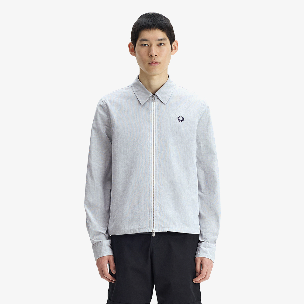 프레드페리 스트라이프 시어서커 집 스루 오버셔츠 블루 화이트(Fred Perry Striped Seersucker Zip Through Overshirt Blue White) - 3