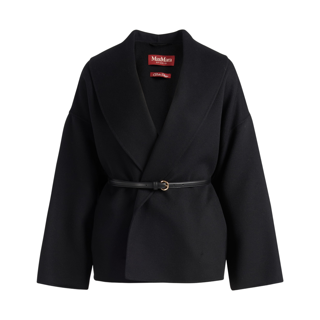 (W) 막스마라 스튜디오 수게로 울 캐시미어 실크 로브 코트 블랙((W) Max Mara Studio Sughero Wool Cashmere Silk Robe Coat Black) - 1