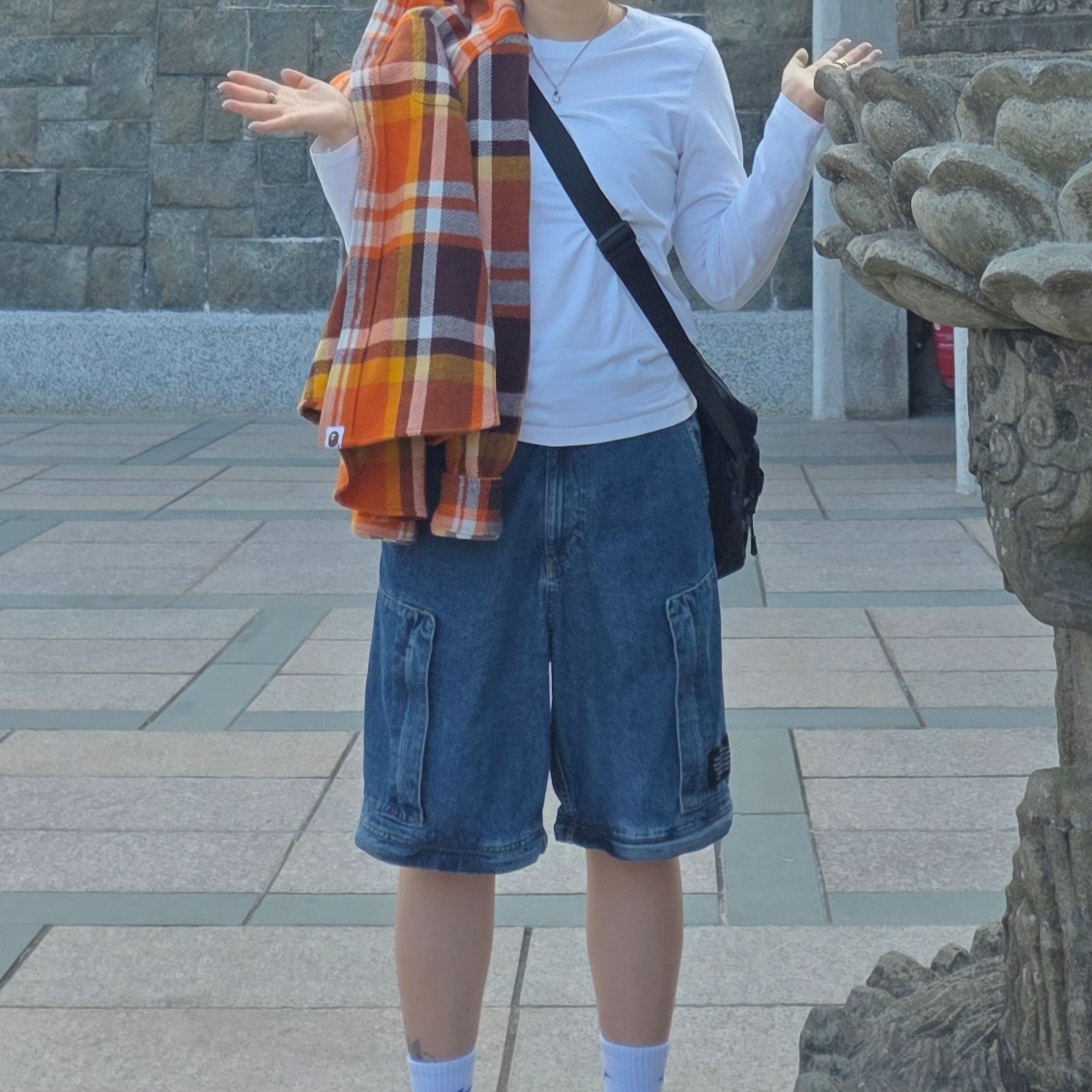 BAPE Check Relaxed Fit Shirt Orange, BAPE Check Relaxed Fit Shirt Blue 착용 스타일 - 4