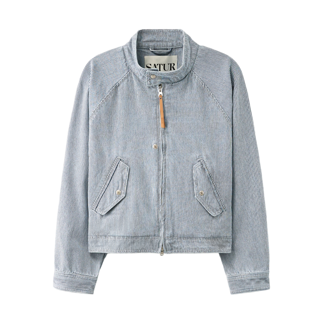 세터 우먼 스트라이프 데님 헤링턴 자켓 라이트 블루(SATUR W Stripe Denim Harrington Jacket Light Blue)