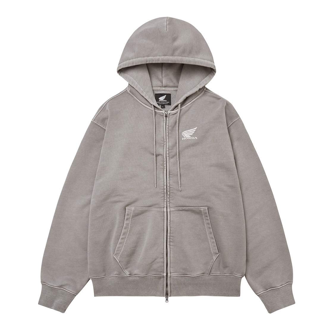 HGS1HZ301BGR Honda Pigment Scratch Logo Hoodie Zip-Up Gray