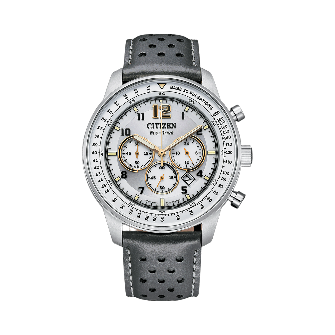 시티즌 크로노그래프 에코드라이브 44mm 카프 레더 그레이(Citizen Chronograph Eco-Drive 44mm Calf Leather Grey)