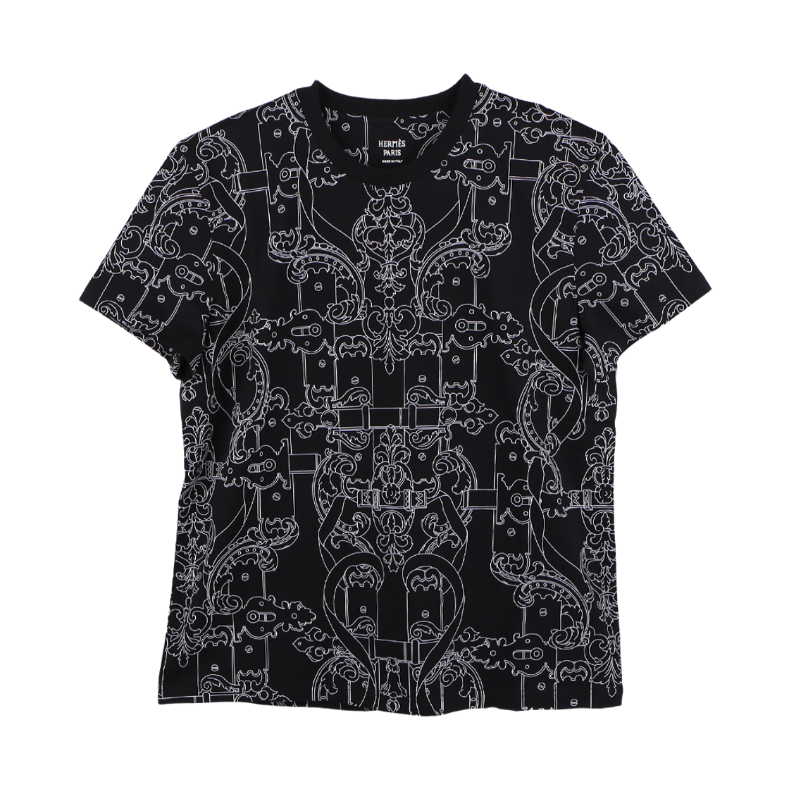 (W) 에르메스 페로네리 리믹스 스트레이트 티셔츠 누아((W) Hermes Ferronnerie Remix Straight T-Shirt Noir) - 1