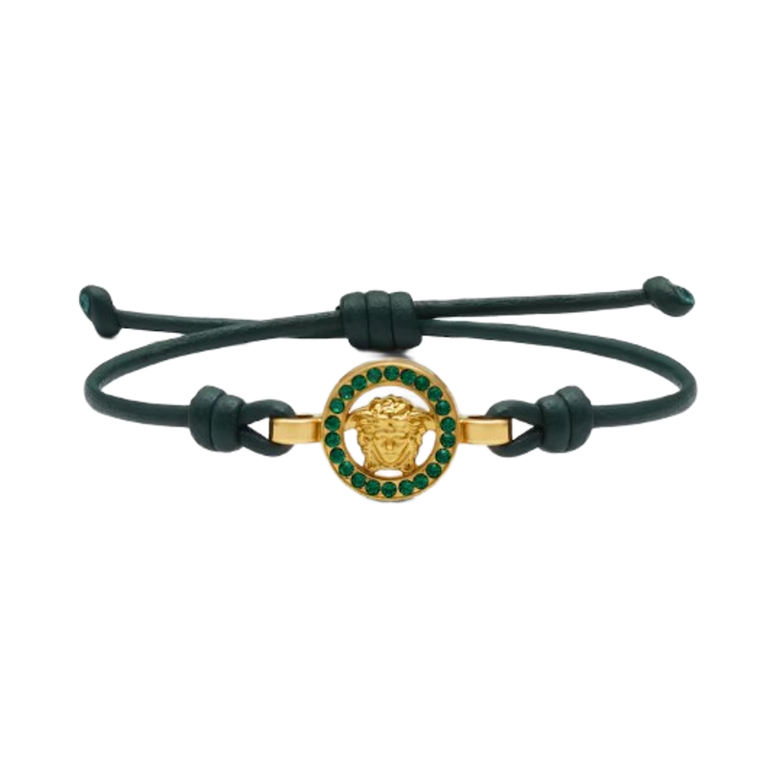 (W) 베르사체 메두사 '95 크리스탈 레더 브레이슬릿 그린 골드((W) Versace Medusa '95 Crystal Leather Bracelet Green Gold)