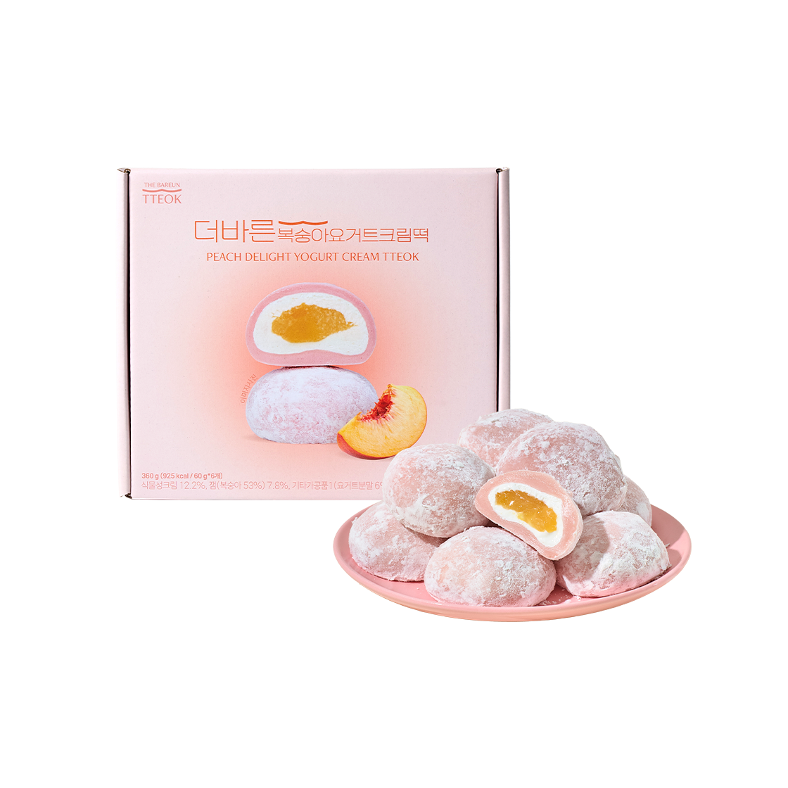 더바른떡 복숭아요거트크림떡 (60g * 6개입) 1박스(THE BAREUN TTEOK Peach Delight Yogurt Cream Tteok (60g *6EA) 1Box)