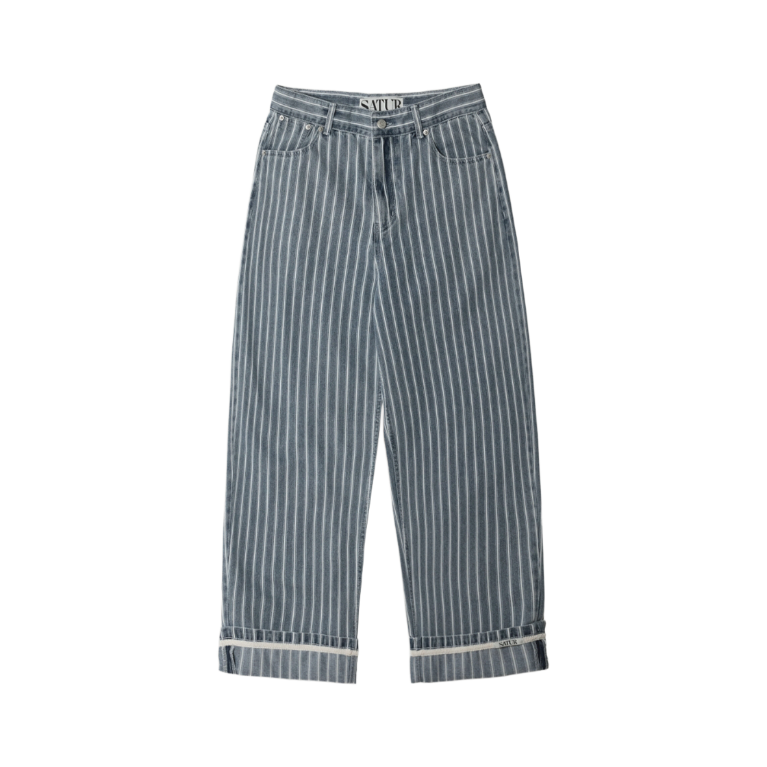 SA261UDP01BLE0 [사은품 증정] SATUR Stripe Denim Roll Up Pants Blue