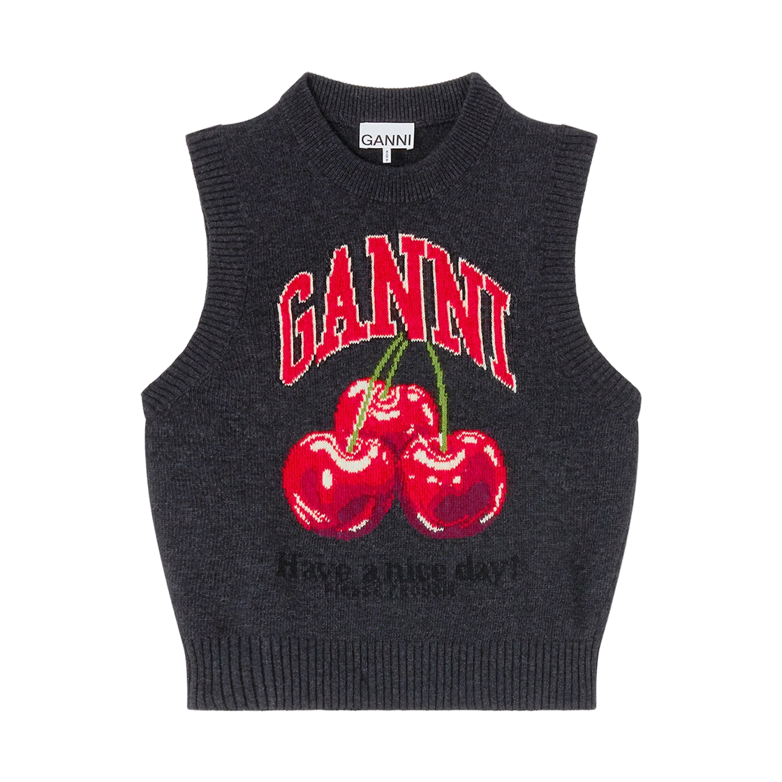 A1070264-252 (W) Ganni Graphic Wool Vest Phantom