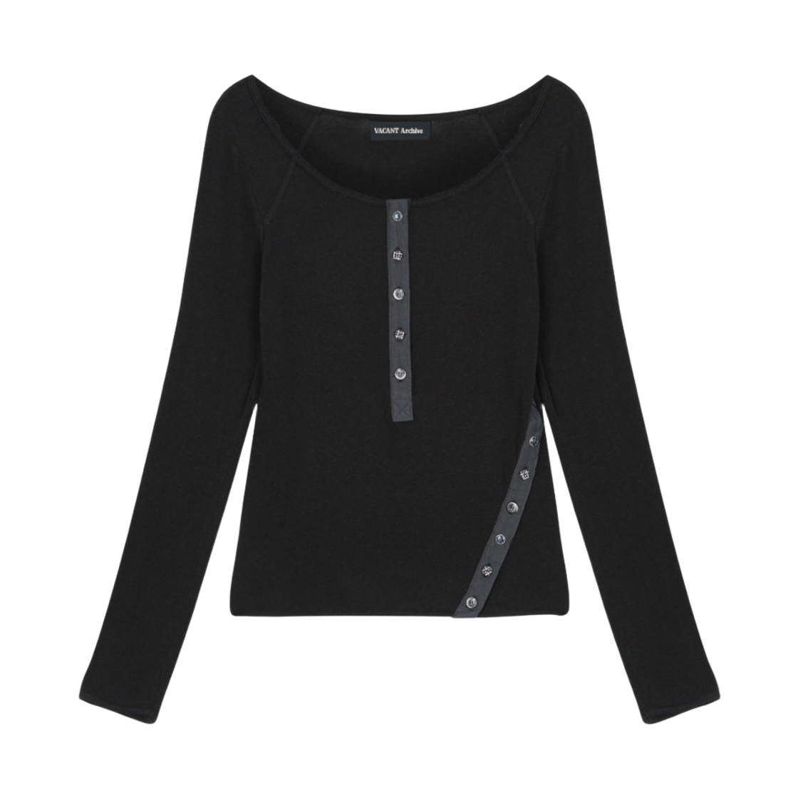 VWK61JLS004BK Vacant Archive Lenny Henley Neck Long-Sleeve T-Shirt Black