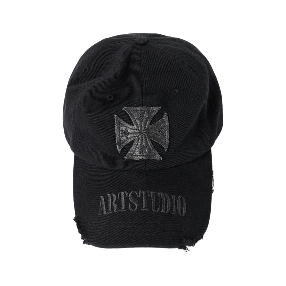 이티씨이 레더 크로스 디스트로이드 캡 블랙(ETCE Leather Cross Destroyed Cap Black)