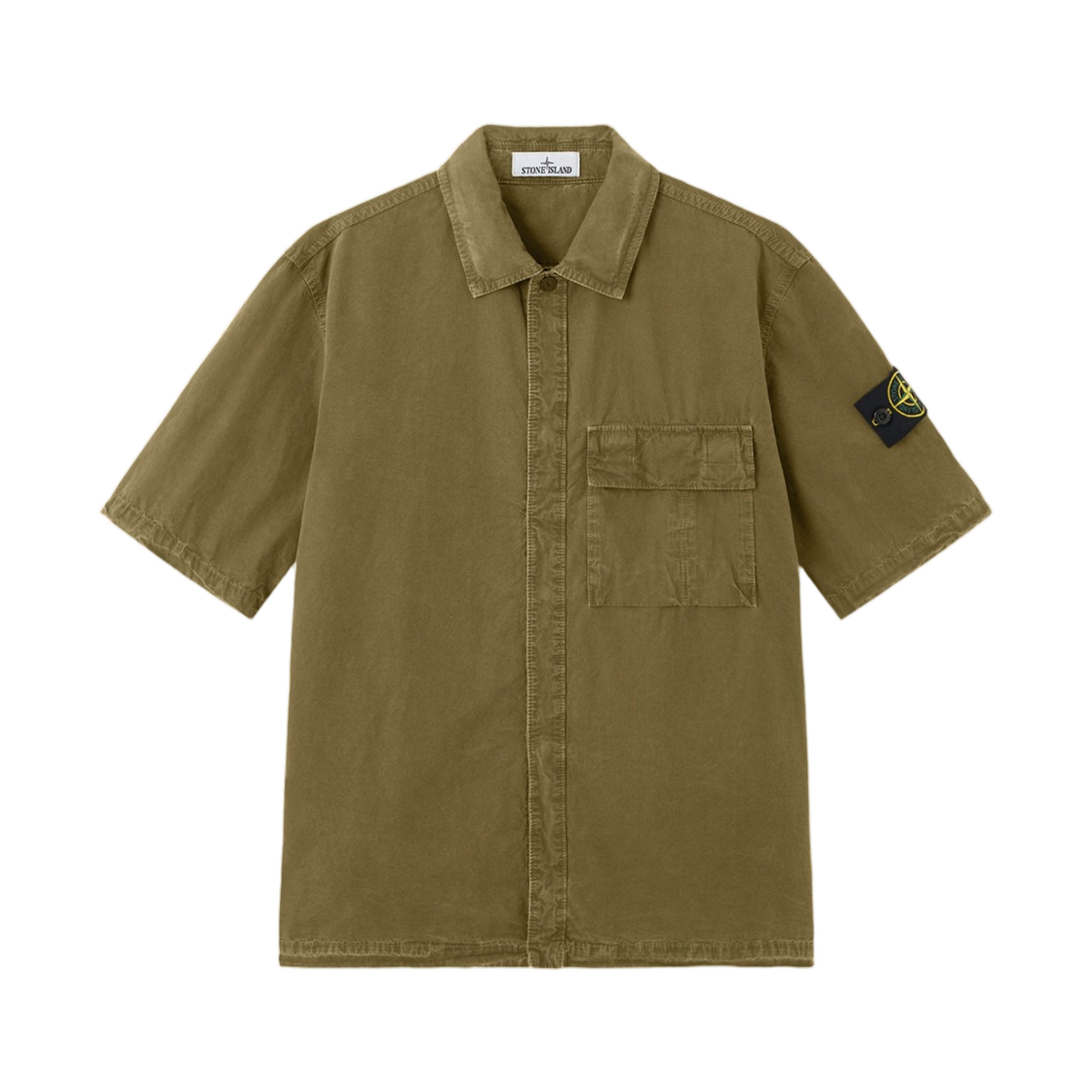 L1S1512000-31S00WN-V015G Stone Island 1200031 Brushed Organic Cotton Canvas Old Effect Comfort-Fit Short-Sleeve Shirt with Pocket Military Green - 26SS