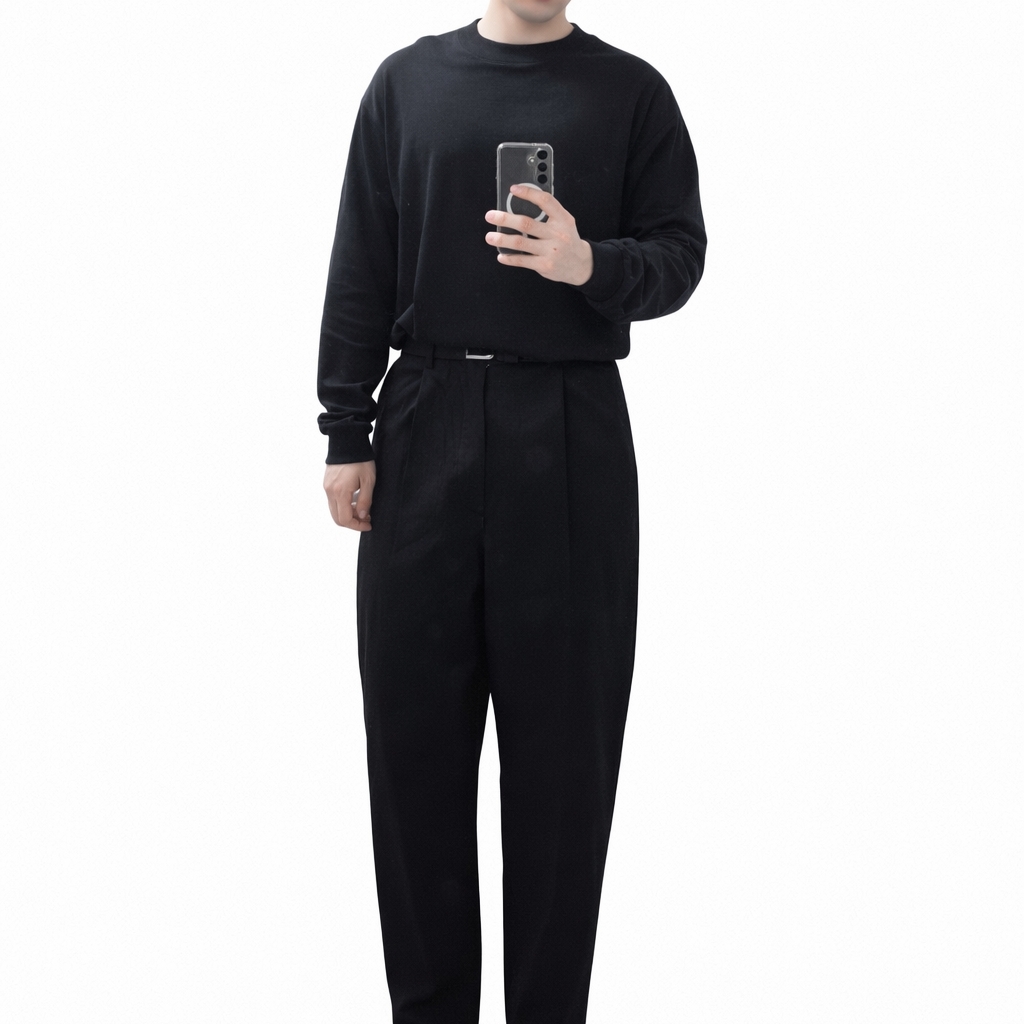 Kapital Chino High Waist Neem Pants Black 착용 스타일 - 1