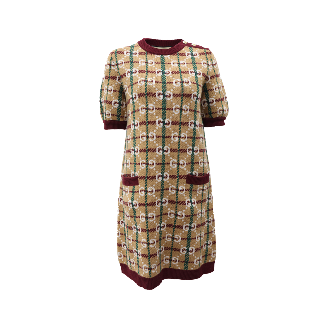 구찌 731587 GG 체크 울 드레스 카멜 마젠타(Gucci 731587 GG Check Wool Dress in Camel Magenta) - 1