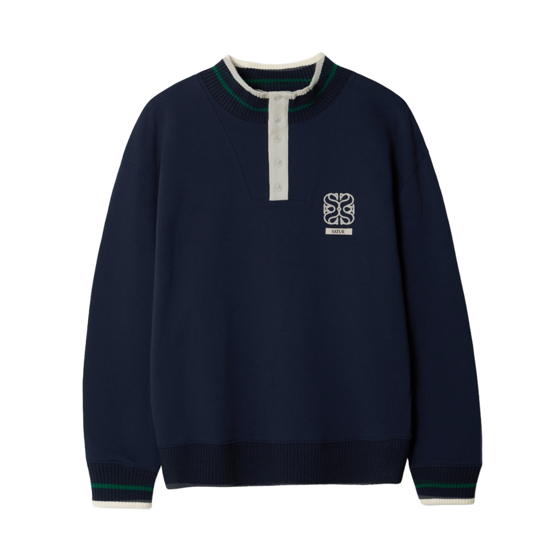 세터 립 포인트 오픈 칼라 스웨트셔츠 네이비(SATUR Rib Point Open Collar Sweatshirt Navy)