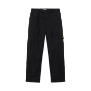 Stone Island 3100020 Stretch Organic Cotton Twill Loose-Fit Cargo Trousers with Elasticated Waistband Black - 26SS