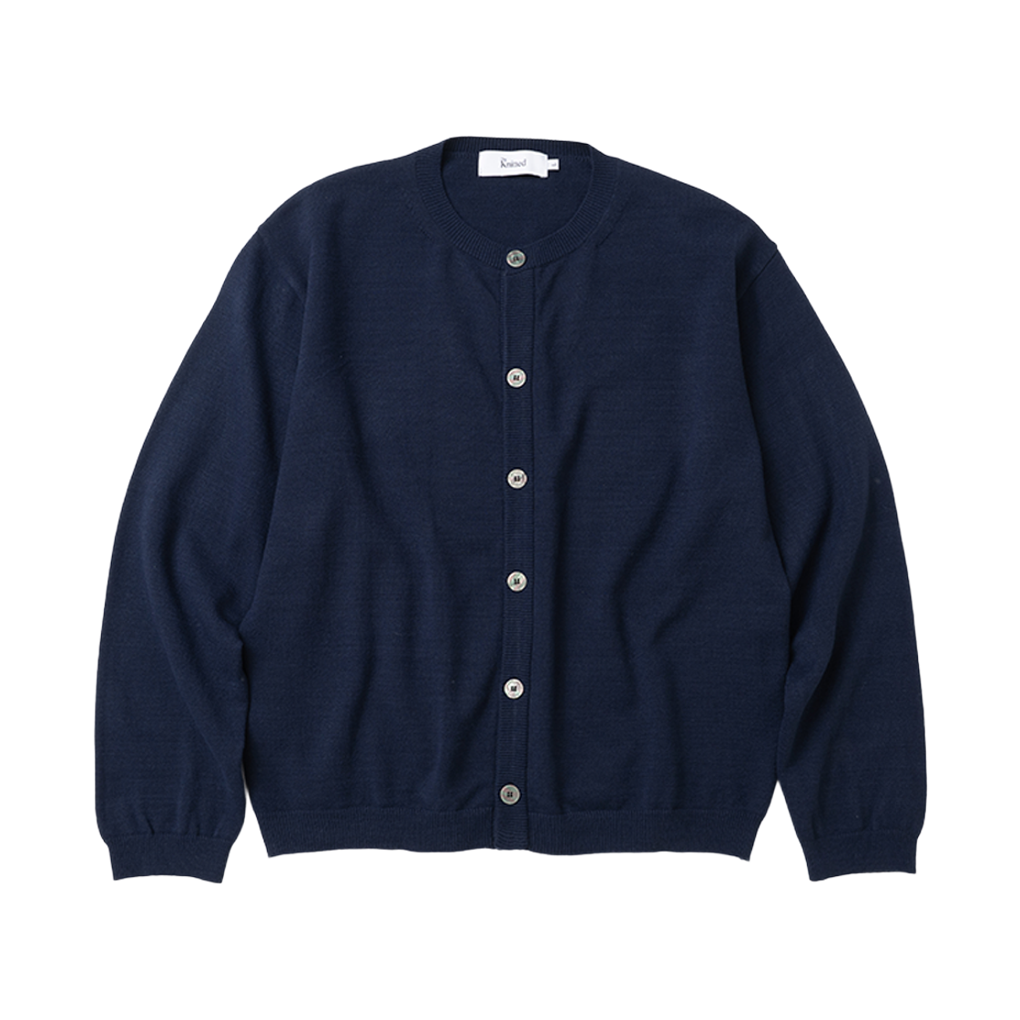 니티드 베이직 에센셜 크롭 라운드 가디건 네이비(Knitted Basic Essential Crop Round Cardigan Navy)