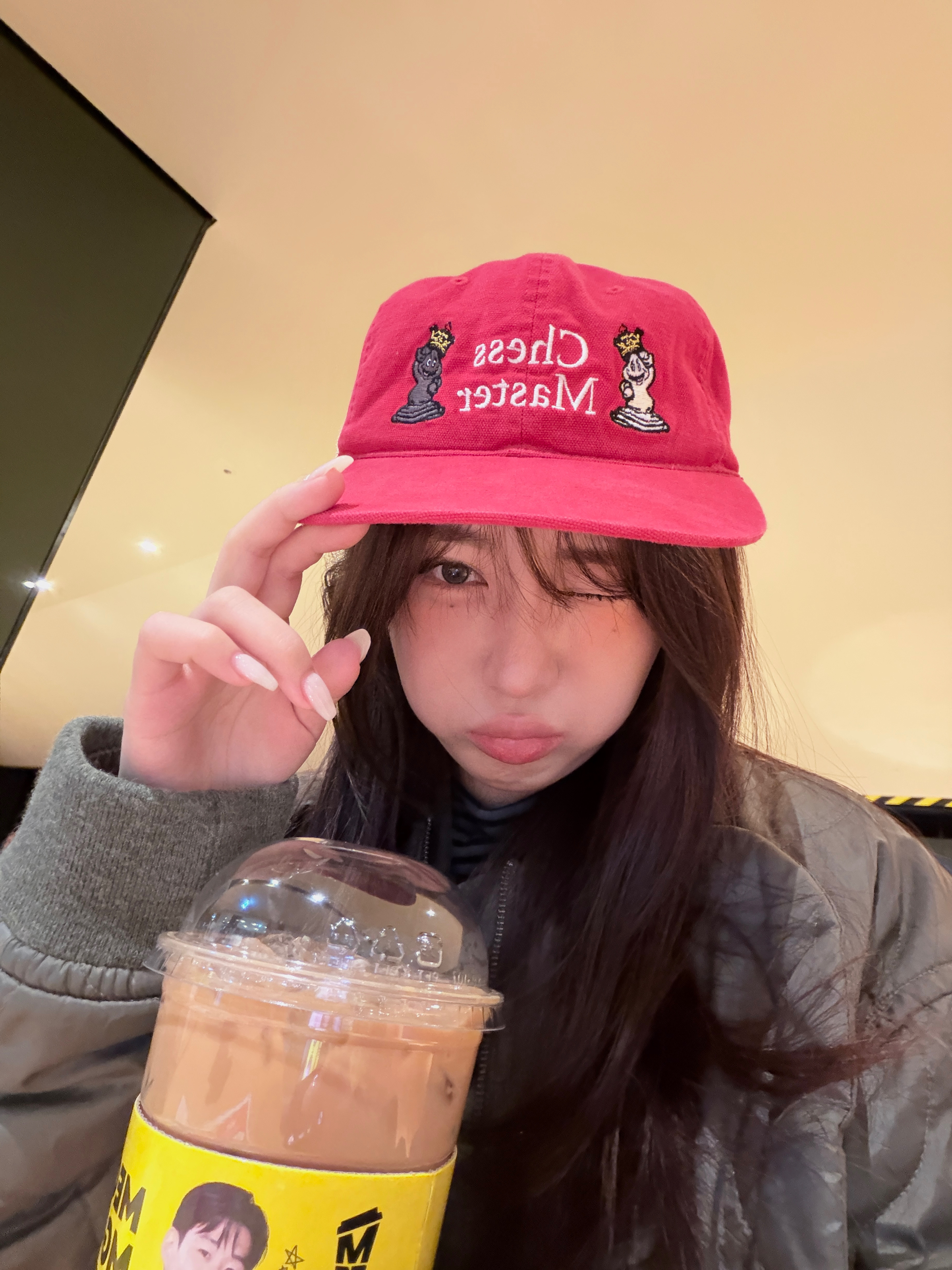 RBBT Chess Master Cap Washed Red 착용 스타일 - 3