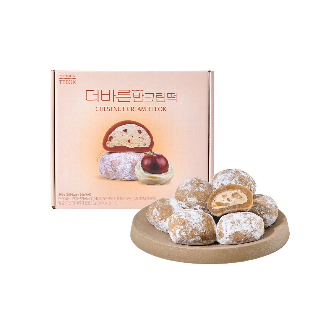 더바른떡 밤크림떡 (60g * 6개입) 1박스(THE BAREUN TTEOK Chestnut Cream Tteok (60g *6EA) 1Box)