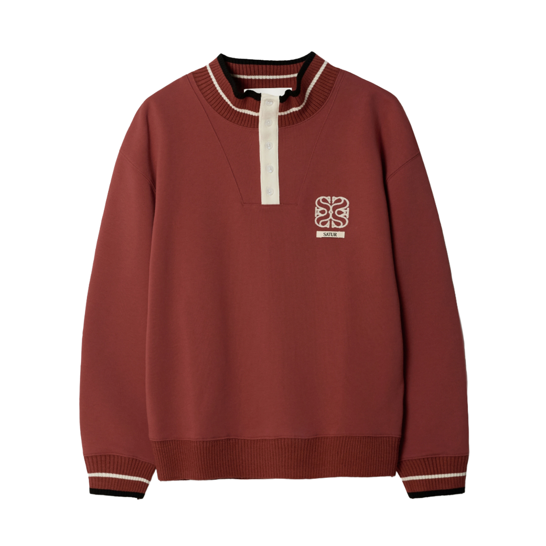 세터 립 포인트 오픈 칼라 스웨트셔츠 레드(SATUR Rib Point Open Collar Sweatshirt Red) - 1