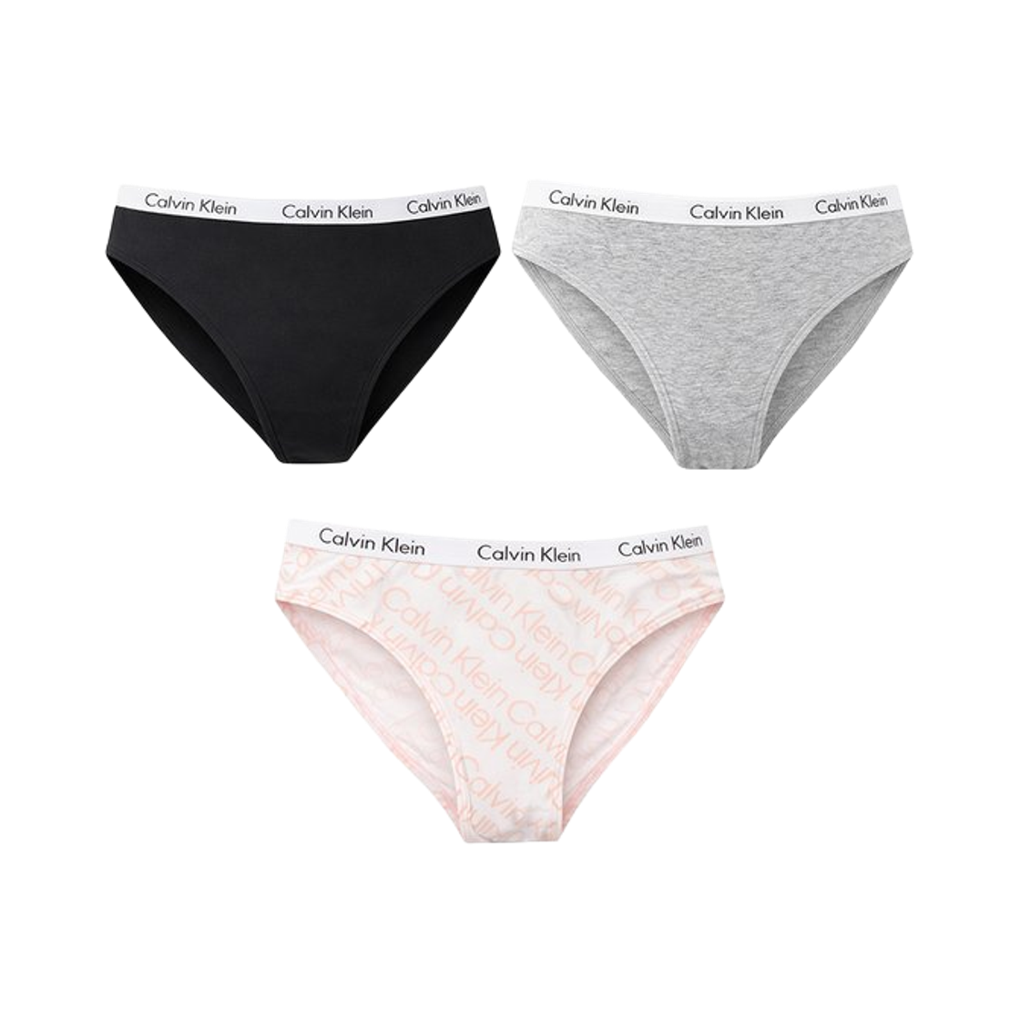 (W) 캘빈 클라인 캐러셀 코튼 스트레치 3팩 비키니 브리프 블랙 그레이((W) Calvin Klein Carousel Cotton Stretch 3-pack Bikini Briefs Black Grey)
