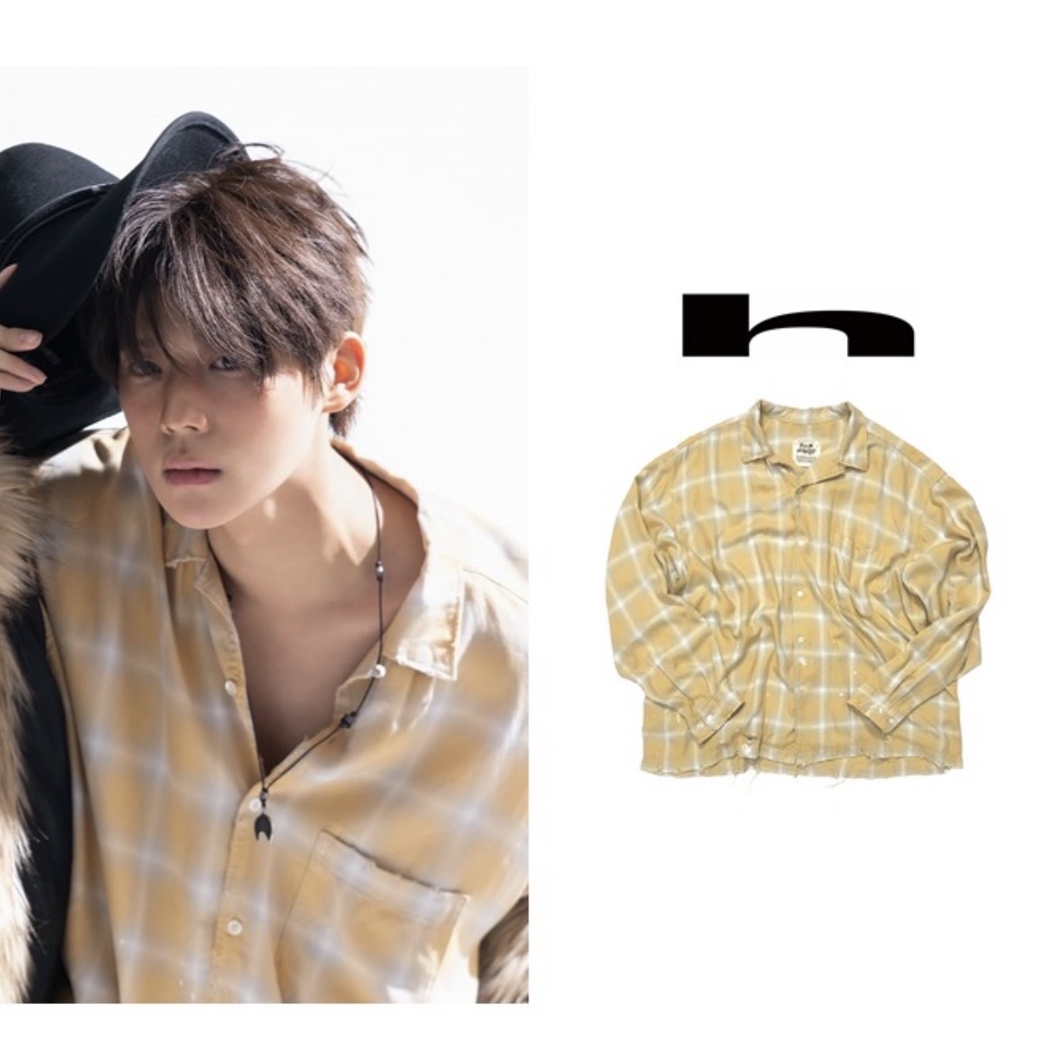 Hommless Rayon Open Collar Check Shirts Yellow 착용 스타일