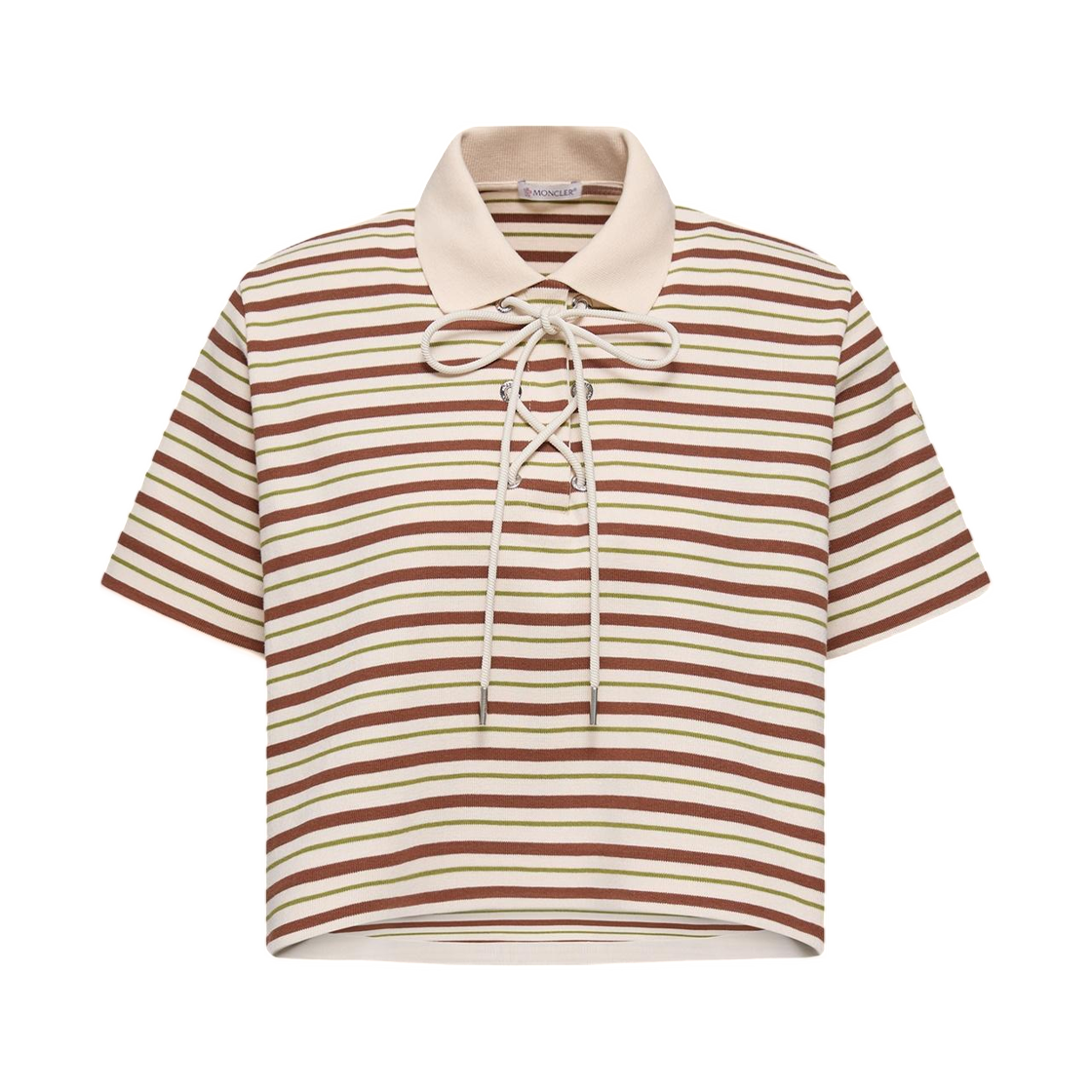 L1-093-8A00002-89BCK-F02 (W) Moncler Striped Cotton Polo Shirt White Brown - 26SS