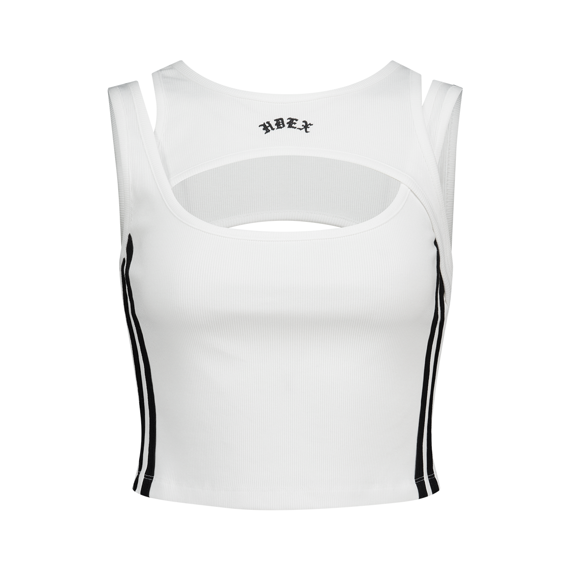 에이치덱스 컷아웃 트랙 크롭 탱크탑 화이트(HDEX Cut-Out Track Crop Tank Top White)