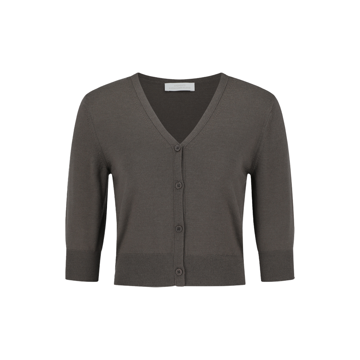 아모멘토 우먼 울 브이넥 크롭 가디건 브라운 - 26SS(Amomento Women Wool V-Neck Crop Cardigan Brown - 26SS)