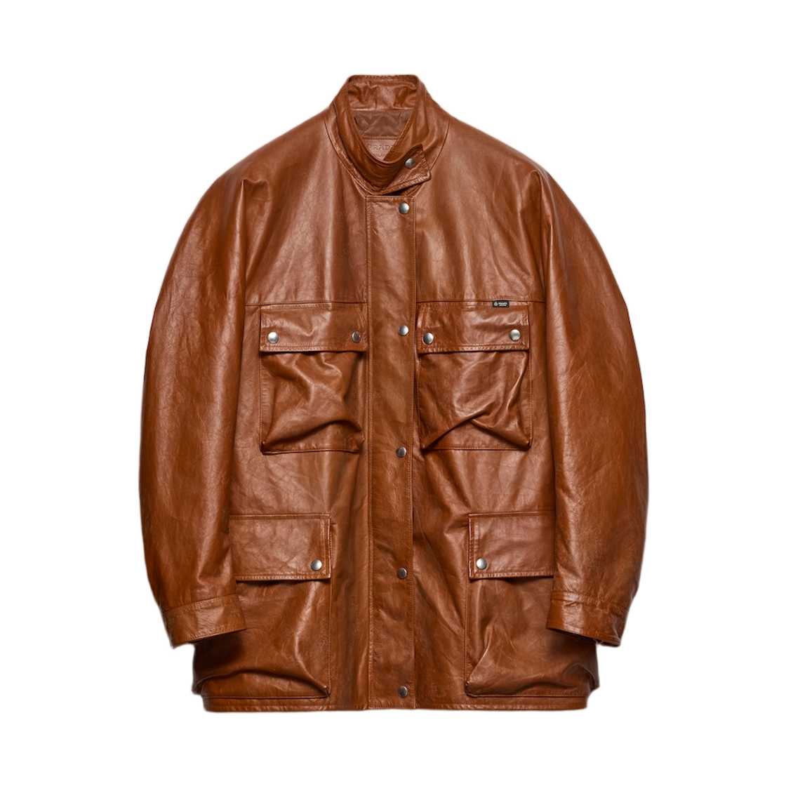 56A242-180O-F0134 (W) Prada Antiqued Leather Caban Jacket Brandy