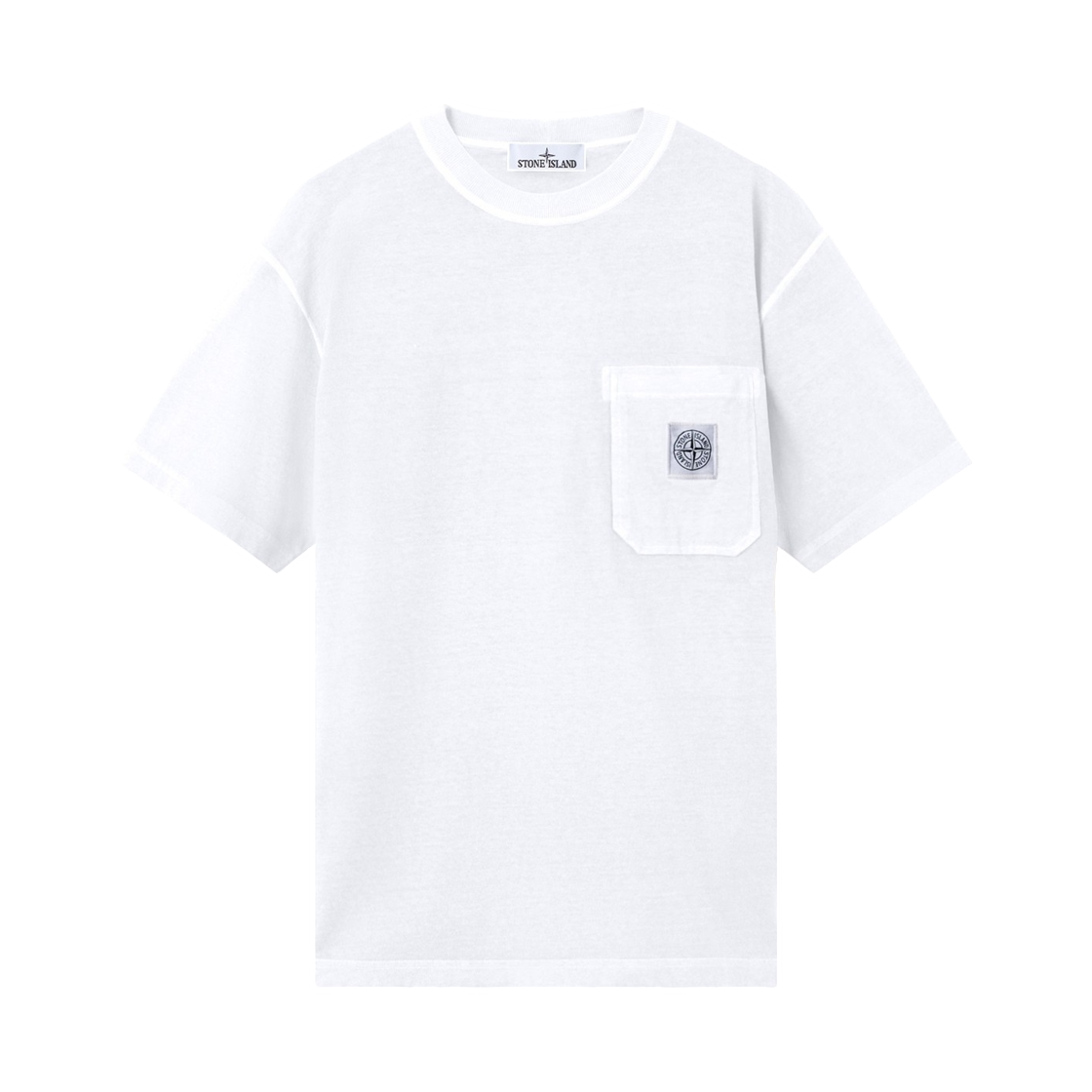 L1S1521000-32S0057-V0001 Stone Island 2100032 Organic Cotton Jersey Fissato Effect Slim-Fit T-Shirt with Compass Patch White - 26SS