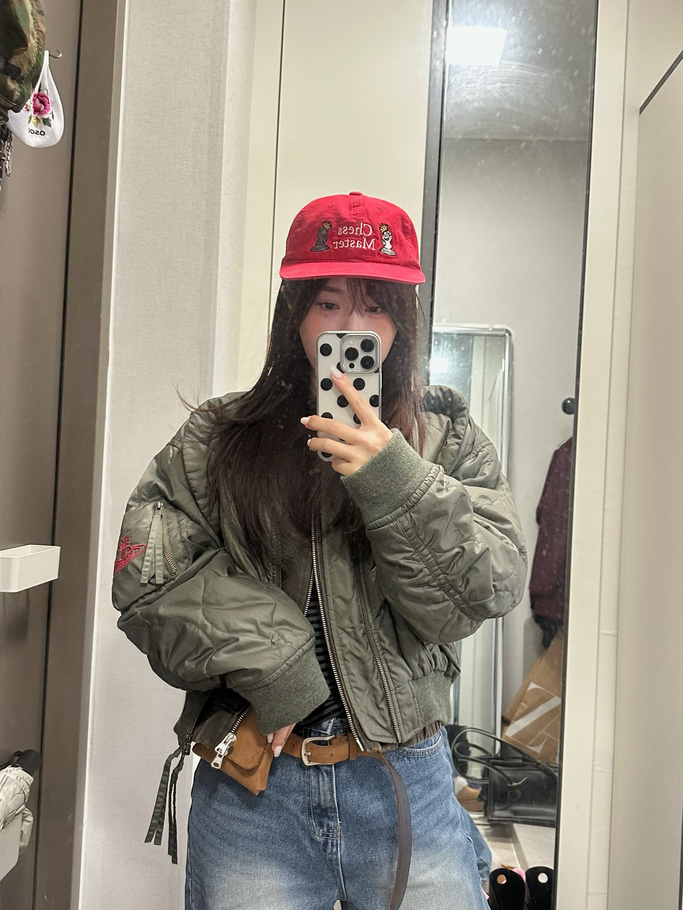 RBBT Chess Master Cap Washed Red 착용 스타일 - 1