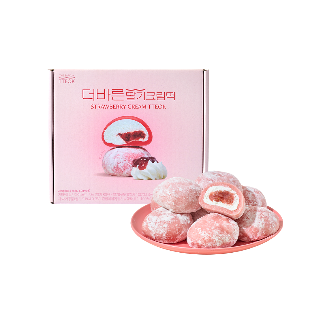 더바른떡 딸기크림떡 (60g * 6개입) 1박스(THE BAREUN TTEOK Strawberry Cream Tteok (60g *6EA) 1Box)