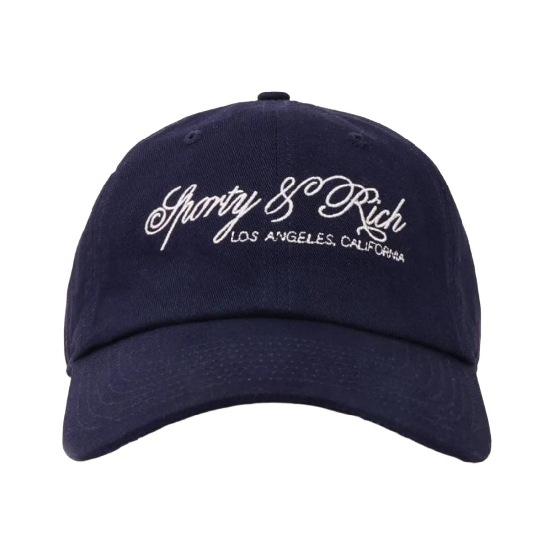 AC07965264BL Sporty & Rich International Script Baseball Cap Dark Navy
