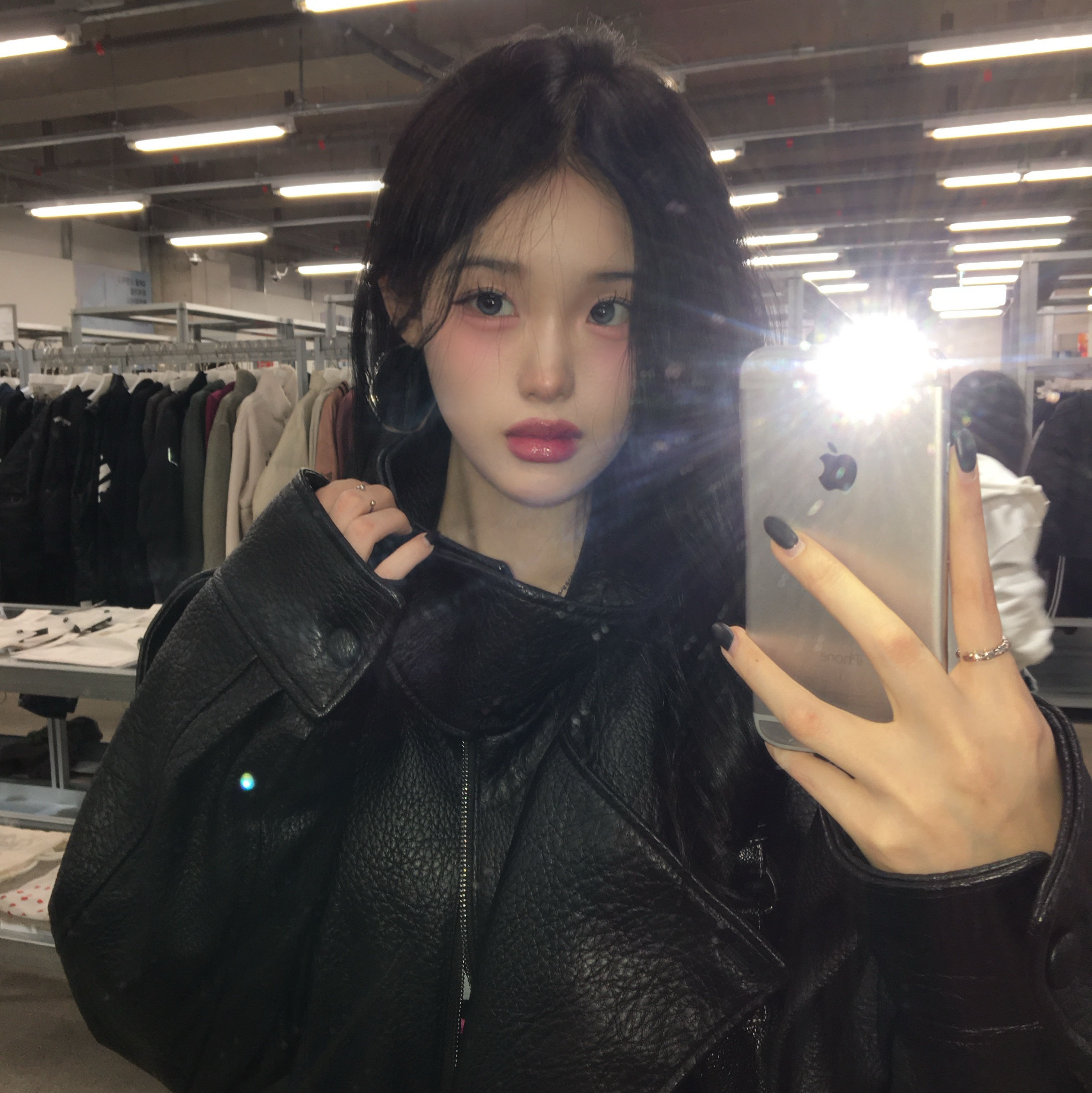 Zara Faux Leather Jacket Black 착용 스타일 - 2
