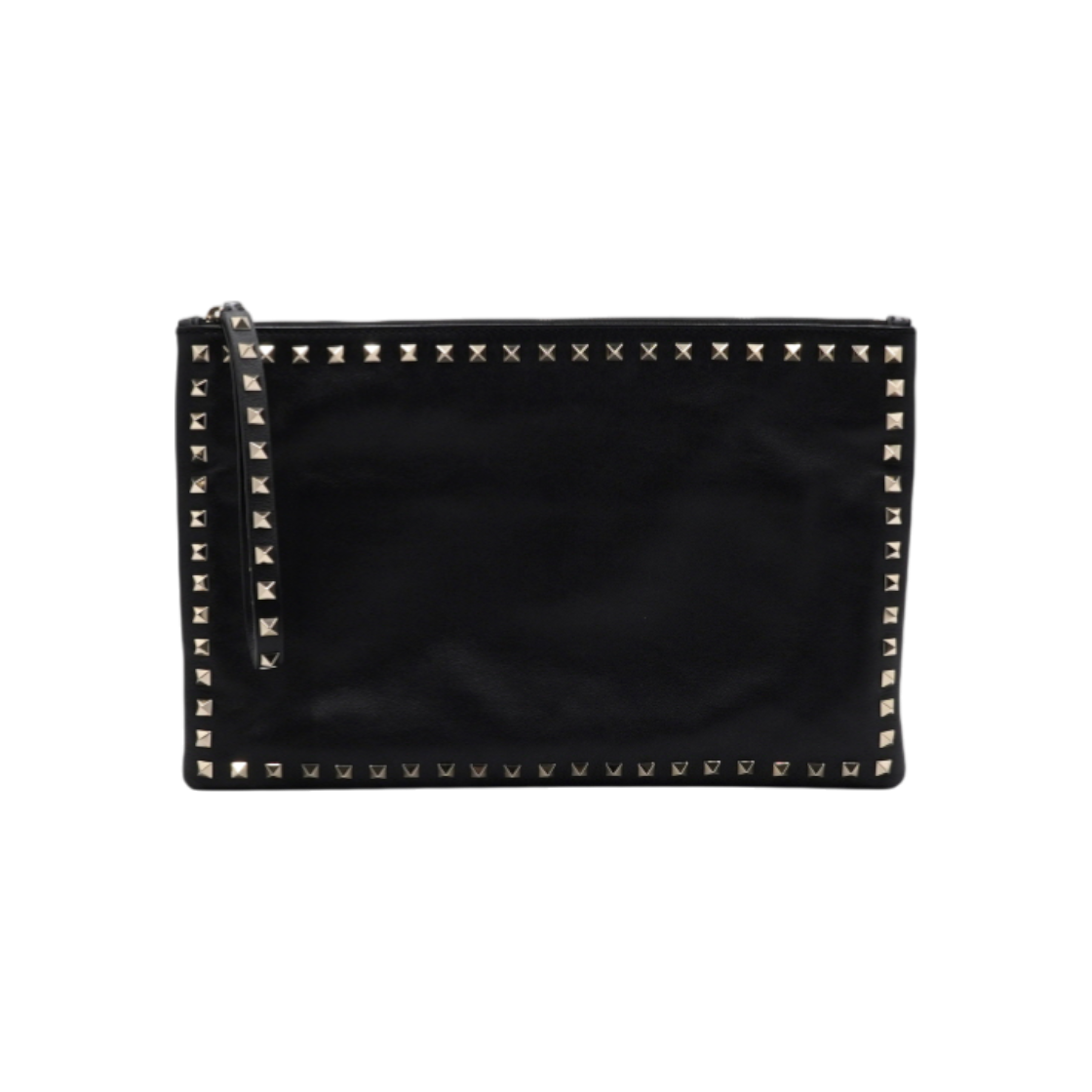 ITBR3FGUANDE VALENTINO Black Leather Rockstud Strap Clutch Bag