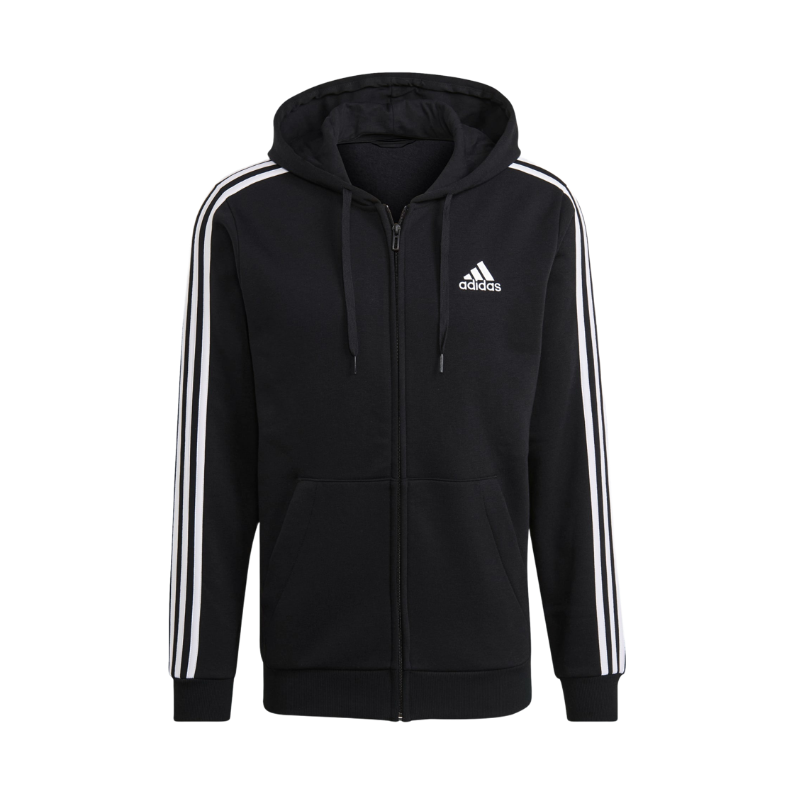GK9051 Adidas Essentials Fleece 3-Stripes Full-Zip Hoodie Black - US Sizing