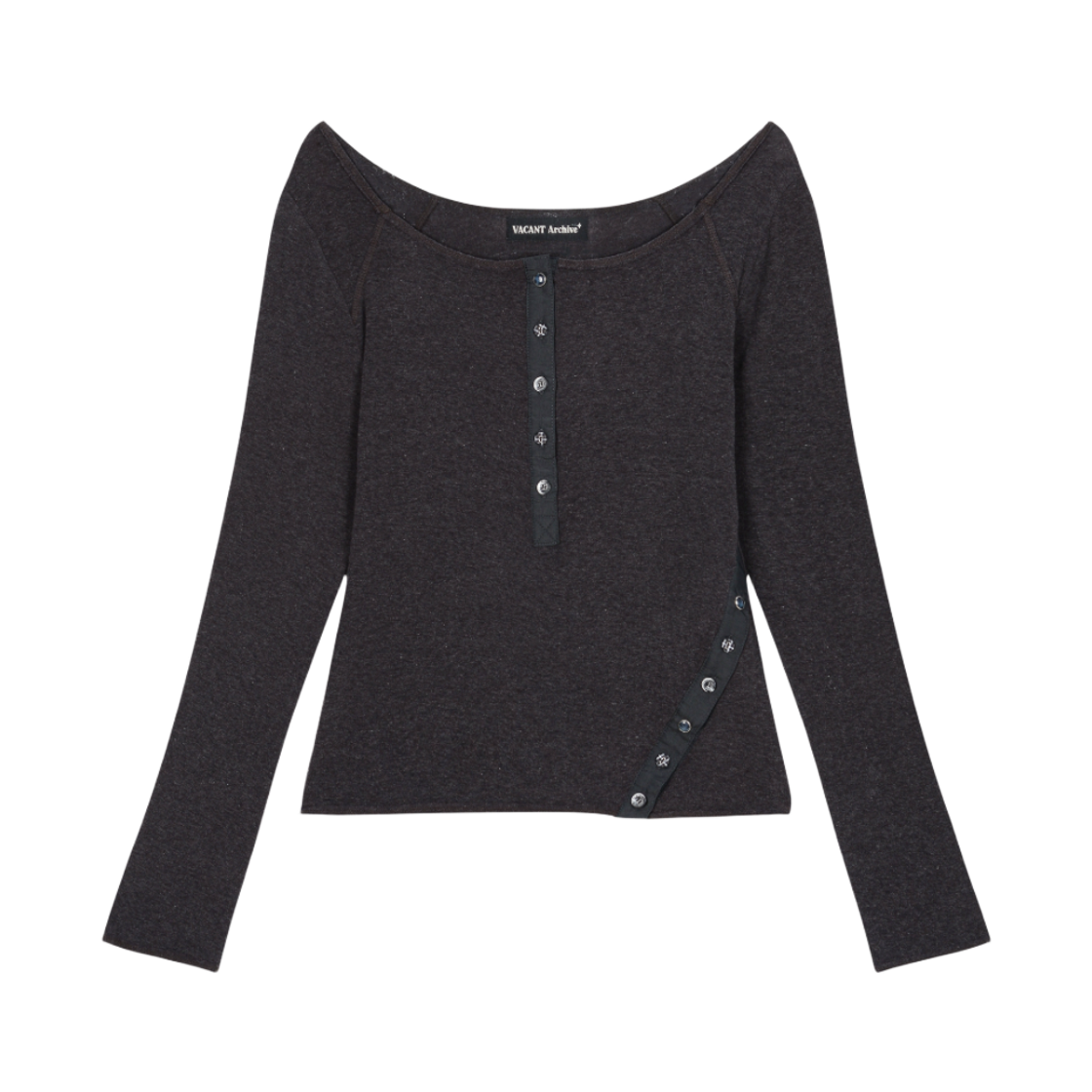 베이컨트 아카이브 레니 헨리넥 롱 슬리브 티셔츠 차콜(Vacant Archive Lenny Henley Neck Long-Sleeve T-Shirt Charcoal)