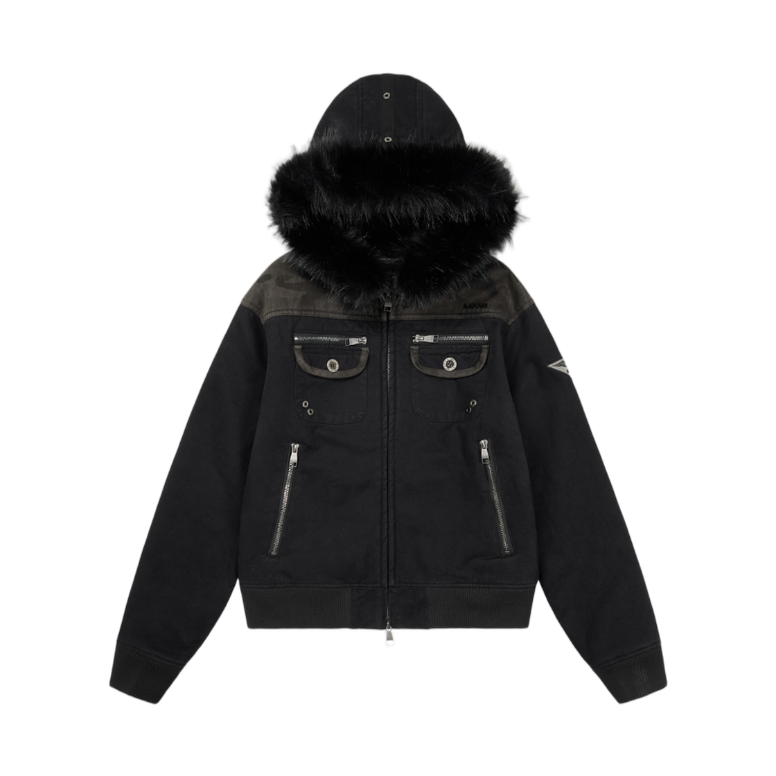 아캄 퍼 카모 컨트래스트 자켓 블랙(Aakam Fur Camo Contrast Jacket Black)