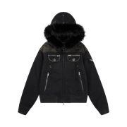 Aakam Fur Camo Contrast Jacket Black